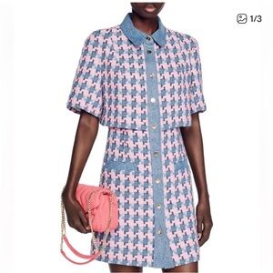 Sandro Amadora Pink and Blue Houndstooth Dress